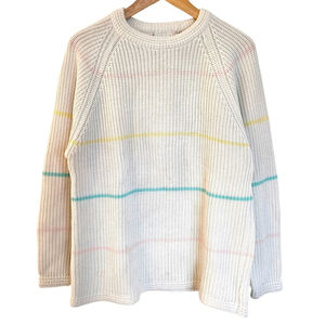 Vintage pastel stripes ivory ribbed knit raglan sweater‎